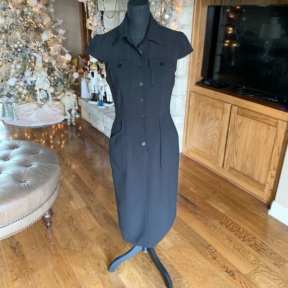 Vintage Black Button‎ Down Dress size 8 - Picture 1 of 11